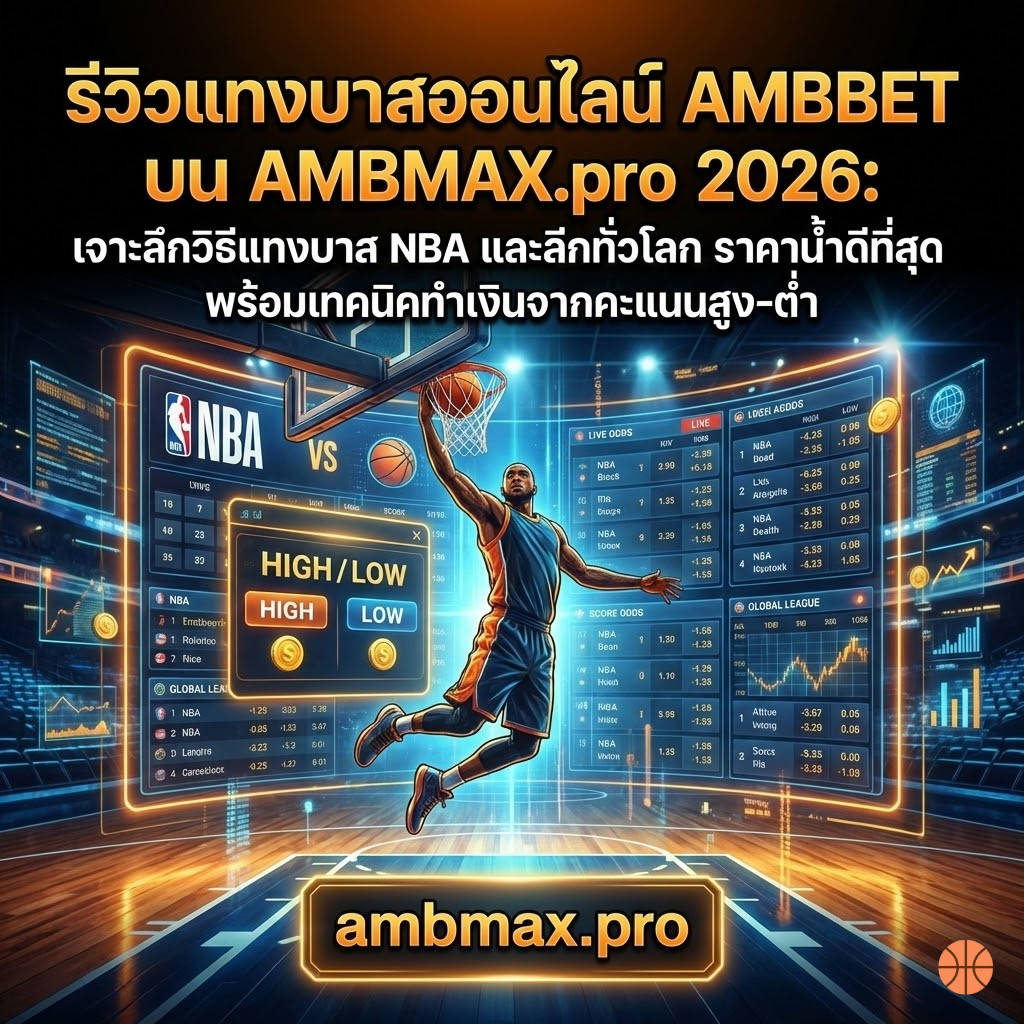  รีวิวแทงบาสออนไลน์ AMBBET บน AMBMAX.pro 2026: เจาะลึกวิธีแทงบาส NBA และลีกทั่วโลก ราคาน้ำดีที่สุด พร้อมเทคนิคทำเงินจากคะแนนสูง-ต่ำ