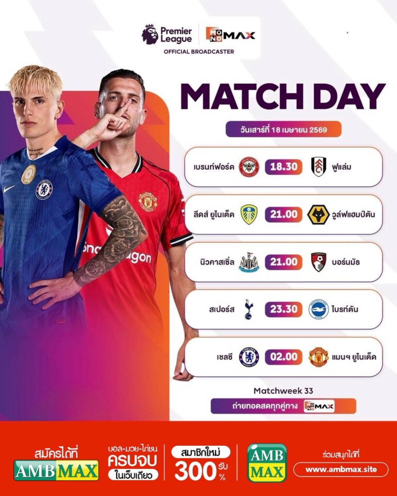 วิเคราะห์พรีเมียร์ลีก Matchweek 33 (18 เมษายน 2569): โปรแกรมครบทุกคู่ + เกมไหนน่าเล่นที่สุดสัปดาห์นี้