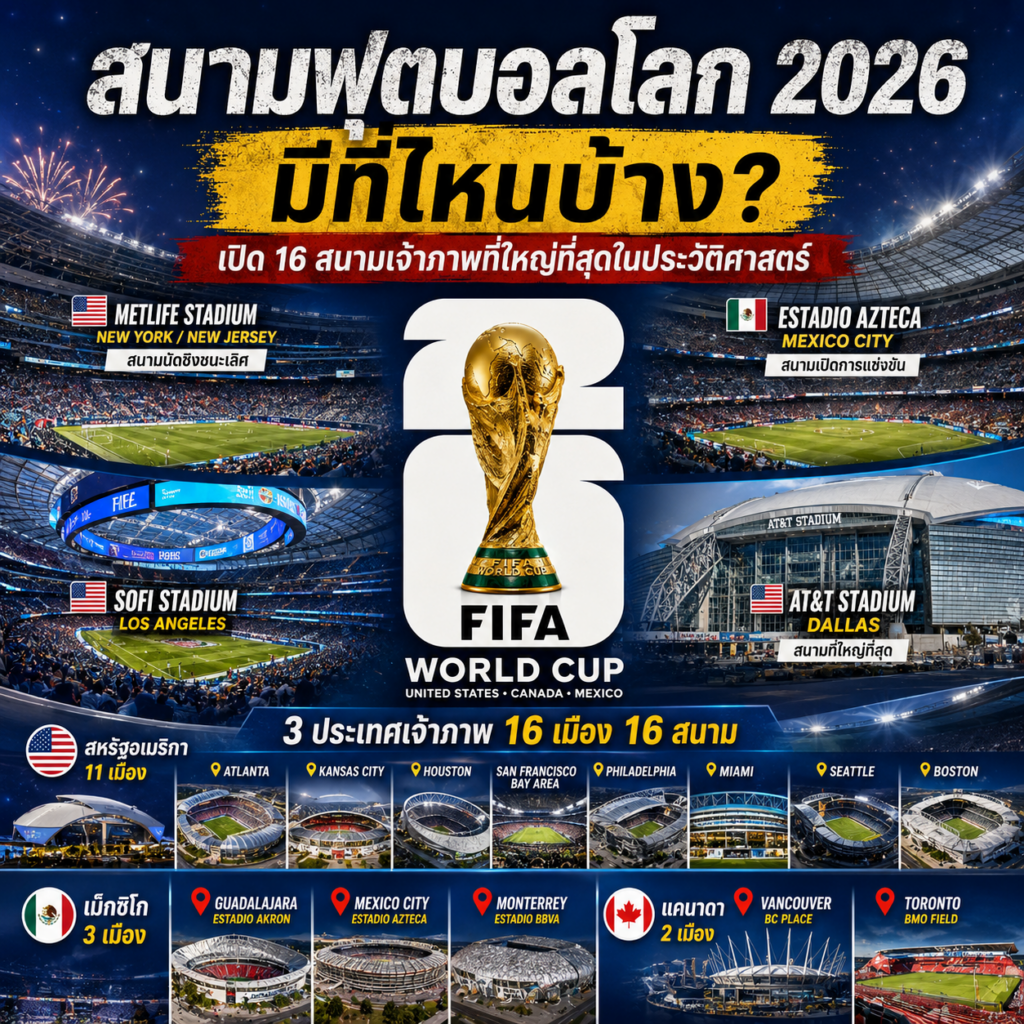 สนามฟุตบอลโลก 2026 มีที่ไหนบ้าง? เปิด 16 สนามเจ้าภาพที่ใหญ่ที่สุดในประวัติศาสตร์