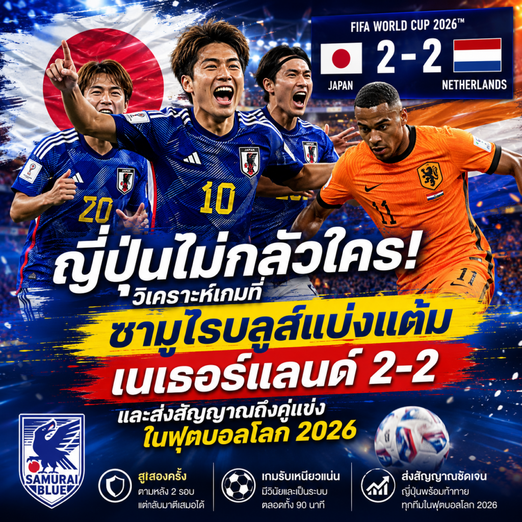 ญี่ปุ่นไม่กลัวใคร! วิเคราะห์เกมที่ซามูไรบลูส์แบ่งแต้มเนเธอร์แลนด์ 2-2 และส่งสัญญาณถึงคู่แข่งในฟุตบอลโลก 2026
