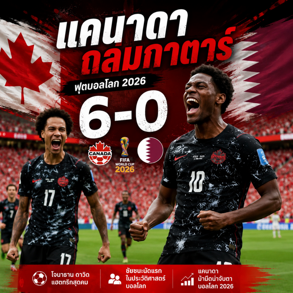 เจ้าภาพร่วมเริ่มติดเครื่อง! แคนาดาถล่มกาตาร์ 6-0 พร้อมประกาศตัวเป็นม้ามืดบอลโลก