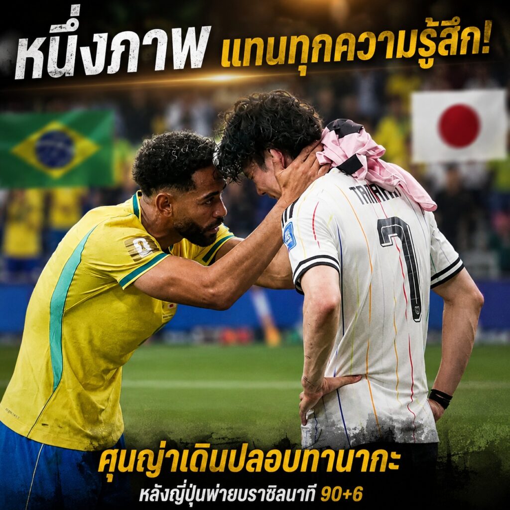 หนึ่งภาพแทนทุกความรู้สึก! คุนญ่าเดินปลอบทานากะ หลังญี่ปุ่นพ่ายบราซิลนาที 90+6 ฟุตบอลโลก 2026