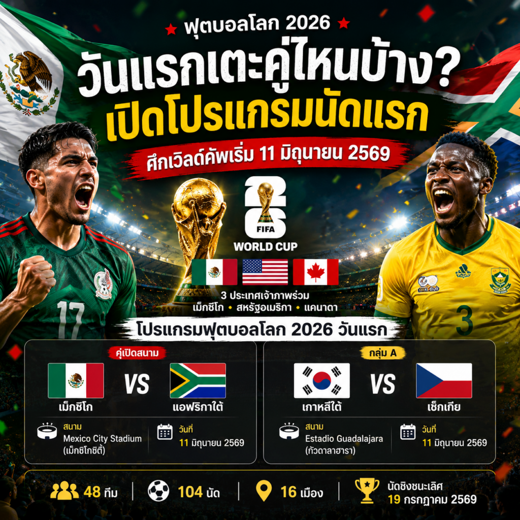 ฟุตบอลโลก 2026 วันแรกคู่ไหนเตะบ้าง? เปิดโปรแกรมนัดเปิดสนามพร้อมเรื่องน่ารู้ก่อนศึกเวิลด์คัพเริ่มต้น