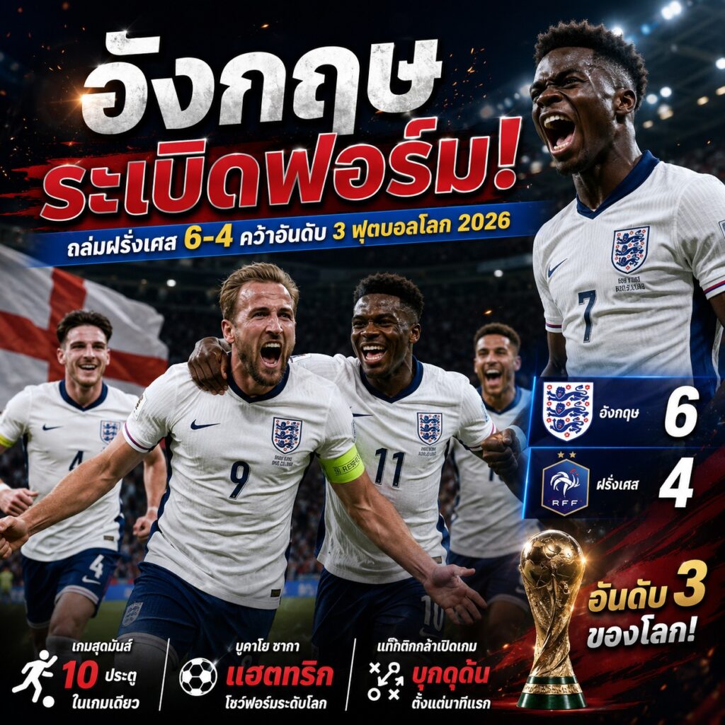 อังกฤษระเบิดฟอร์ม! เกิดอะไรขึ้น ทำไม "สิงโตคำราม" ยิงฝรั่งเศสถึง 6 ประตู | ฟุตบอลโลก 2026