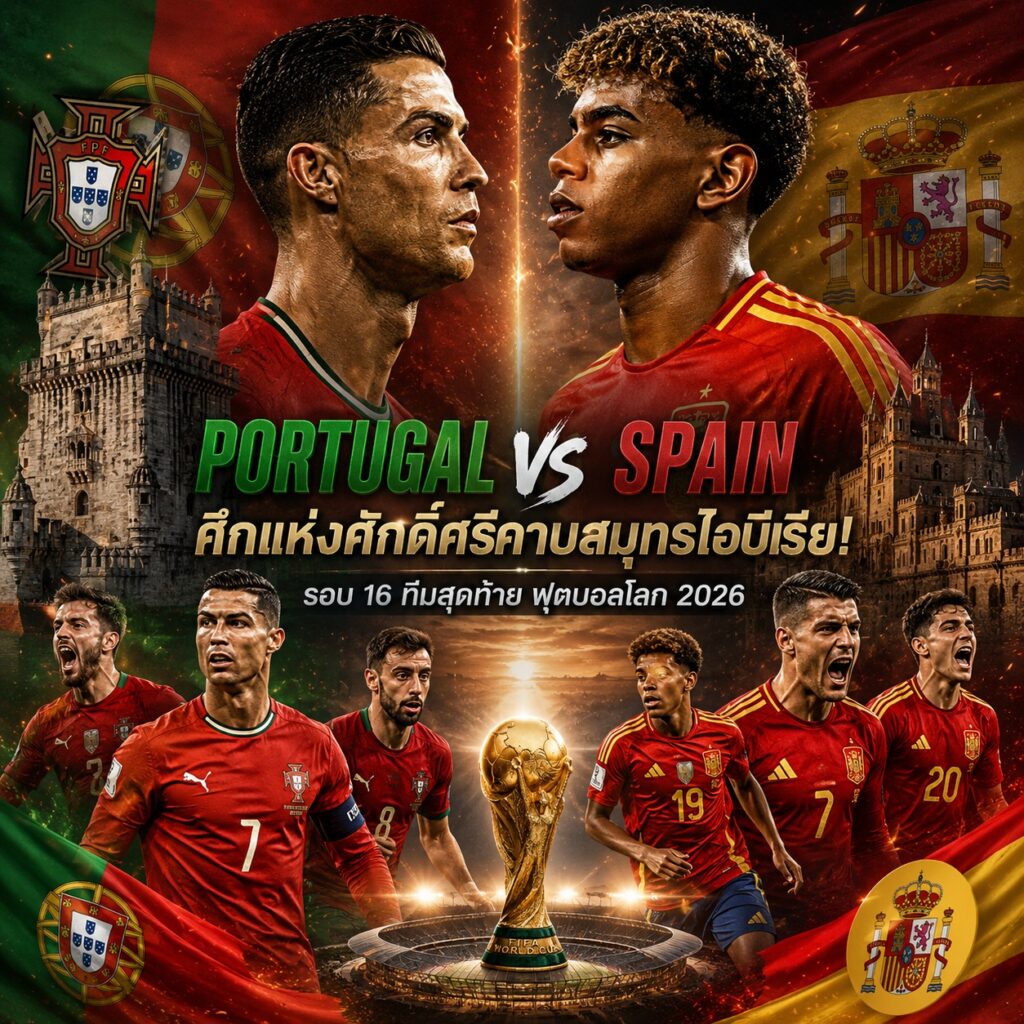 โปรตุเกส vs สเปน ศึกแห่งศักดิ์ศรีคาบสมุทรไอบีเรีย! วิเคราะห์บิ๊กแมตช์รอบ 16 ทีม ฟุตบอลโลก 2026