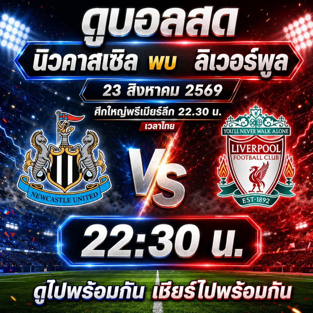 ดูบอลสด นิวคาสเซิล พบ ลิเวอร์พูล 23 สิงหาคม 2569 ศึกใหญ่พรีเมียร์ลีก 22.30 น.