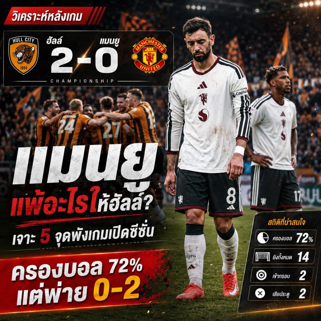 แมนยูแพ้อะไรให้ฮัลล์? เจาะ 5 จุดพังเกมเปิดซีซั่น หลังครองบอล 72% แต่พ่าย 0-2