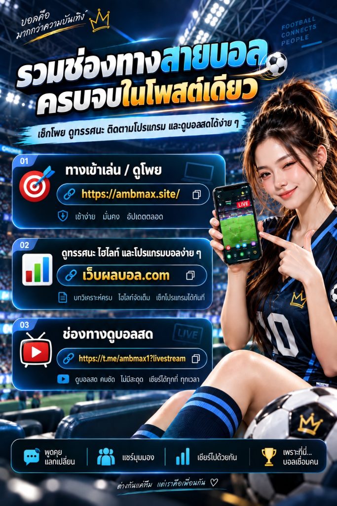 อัปเดตช่องทาง AMBMAX รวมทางเข้า ดูโพย เช็กโปรแกรมบอล และดูบอลสดไว้ครบในที่เดียว