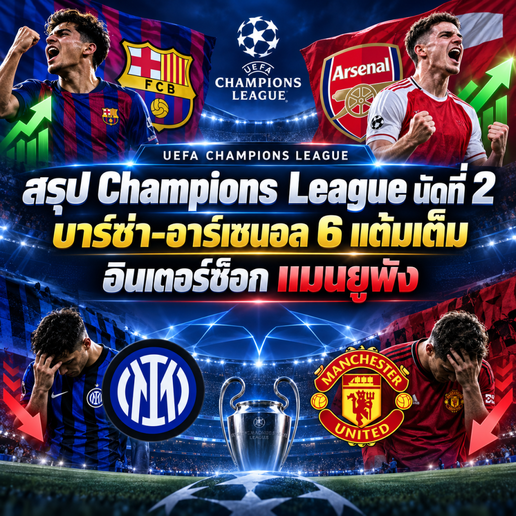 สรุป Champions League นัดที่ 2 บาร์ซ่า-อาร์เซนอล 6 แต้มเต็ม อินเตอร์ช็อก แมนยูพัง